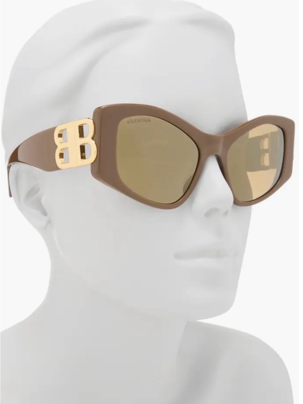 Balenciaga Tan Cat-Eye Sunglasses with Gold BB Emblem